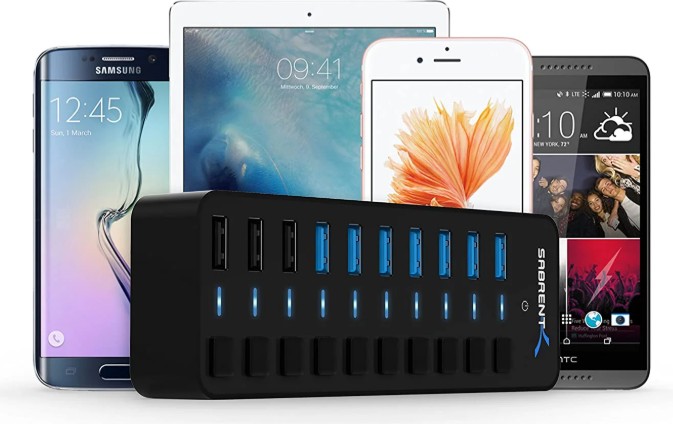 SARENT USB 3.0 7-PORT/ HUB+3 SMART CHARGING PORTS WITH POWER SWITCHES (HB-B7C3)