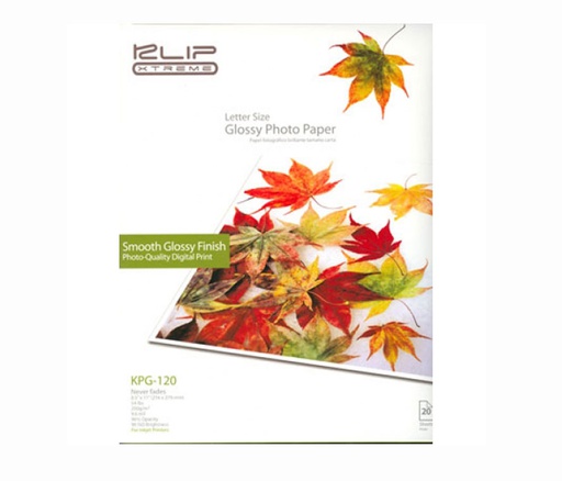 KLIPX PAPEL FOTOGRÁFICO GLOSSY CARTA 20 HOJAS (KPG-120)