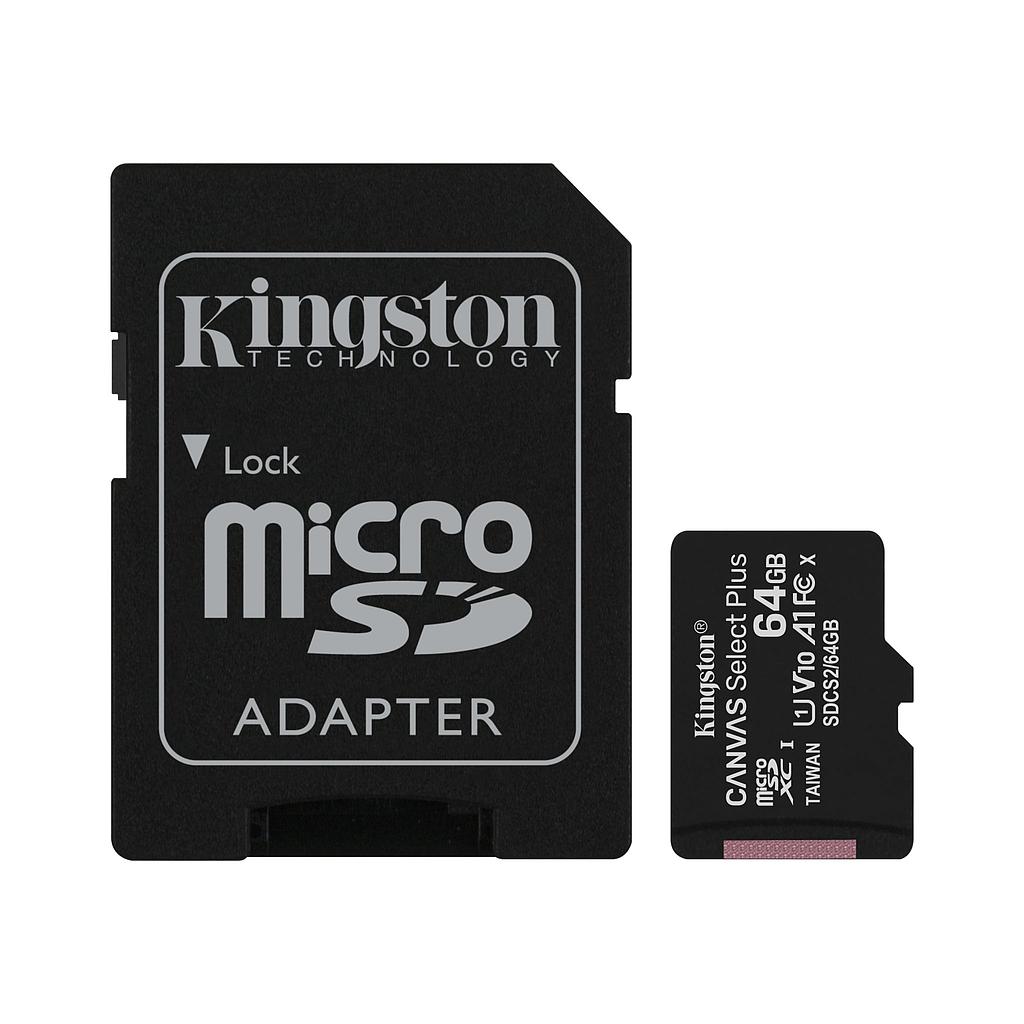 KINGSTON MICROSD 64GB CANVAS SELECT PLUS (CLASE 10)Im