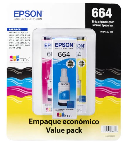 TINTA EPSON T664 PACK 3 70ml (T664 520-TRI)
