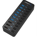 SABRENT USB 3.0 7-PORT/ HUB+3 SMART CHARGING PORTS WITH POWER SWITCHES (HB-B7C3)