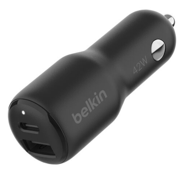 BELKIN APTADOR PARA CARRO USB-C 30W + USB-A 12W (CCB005btBK)
